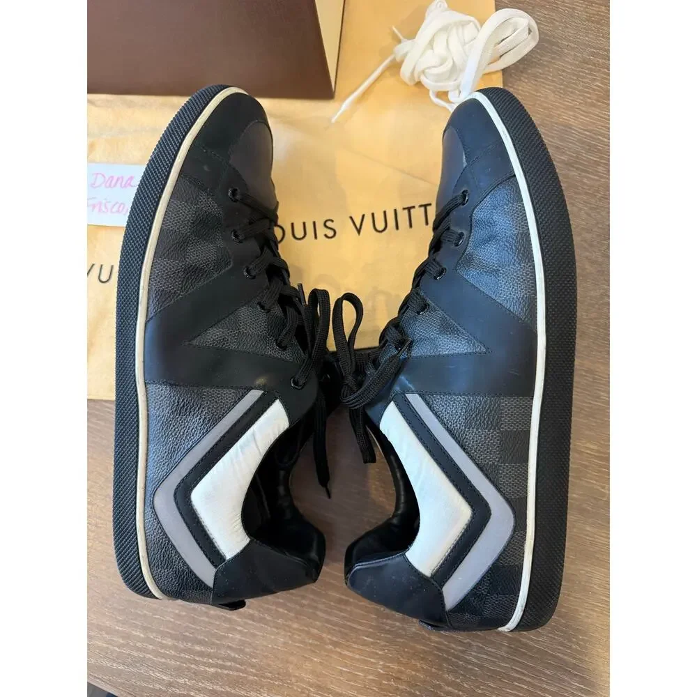 LOUIS VUITTON Heroes Graphite Damier Canvas Leather Low Top Sneaker Shoes 11.5